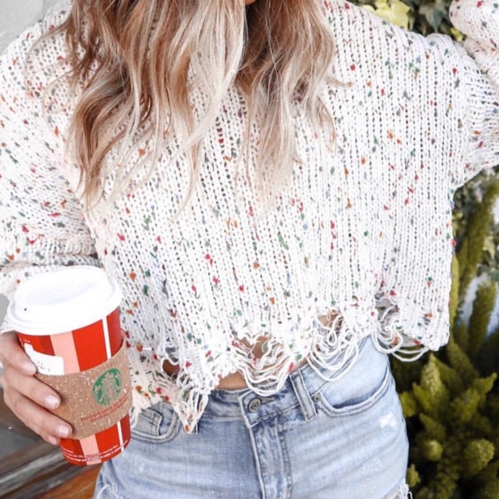 Distressed Rainbow Confetti Sweater ⭐️ 1 HOUR SALE